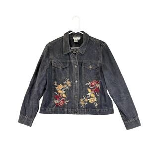 Coldwater Creek Womens Floral Boho Embroidered‎ Jacket Size M P Denim Y2K